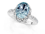 White gold Oval Cut Aquamarine Scalloped Halo Engagement Ring with Round Shared Prong Band_13