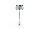 White gold Oval Cut Aquamarine Scalloped Halo Engagement Ring with Round Shared Prong Band_14