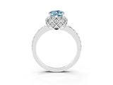 White gold Oval Cut Aquamarine Scalloped Halo Engagement Ring with Round Shared Prong Band_15