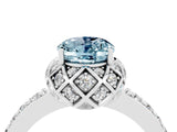 White gold Oval Cut Aquamarine Scalloped Halo Engagement Ring with Round Shared Prong Band_16