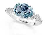 White gold Oval Cut Aquamarine Scattered Round Accent Ring with Prong Setting_25