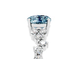 White gold Oval Cut Aquamarine Scattered Round Accent Ring with Prong Setting_29