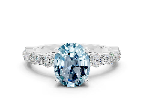 White gold Oval Cut Aquamarine Side Stone Solitaire Ring with Round  and Four-Prong Setting_48
