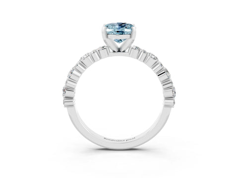 White gold Oval Cut Aquamarine Side Stone Solitaire Ring with Round  and Four-Prong Setting_51