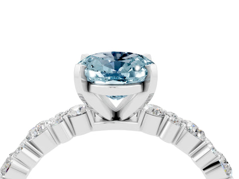 White gold Oval Cut Aquamarine Side Stone Solitaire Ring with Round  and Four-Prong Setting_52