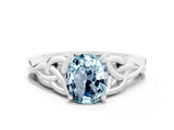 White gold Oval Cut Aquamarine Solitaire Celtic Knot Ring with Four-Prong Setting_12