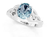 White gold Oval Cut Aquamarine Solitaire Celtic Knot Ring with Four-Prong Setting_13