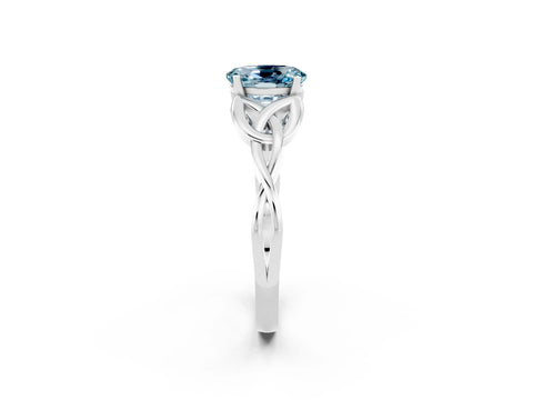 White gold Oval Cut Aquamarine Solitaire Celtic Knot Ring with Four-Prong Setting_14