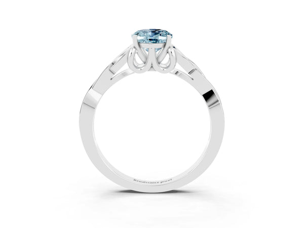 Platinum Oval Cut Aquamarine Solitaire Celtic Knot Ring with Four-Prong Setting