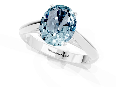 White gold Oval Cut Aquamarine Solitaire Engagement Ring with Cathedral Setting and Four-Prong Mount_49