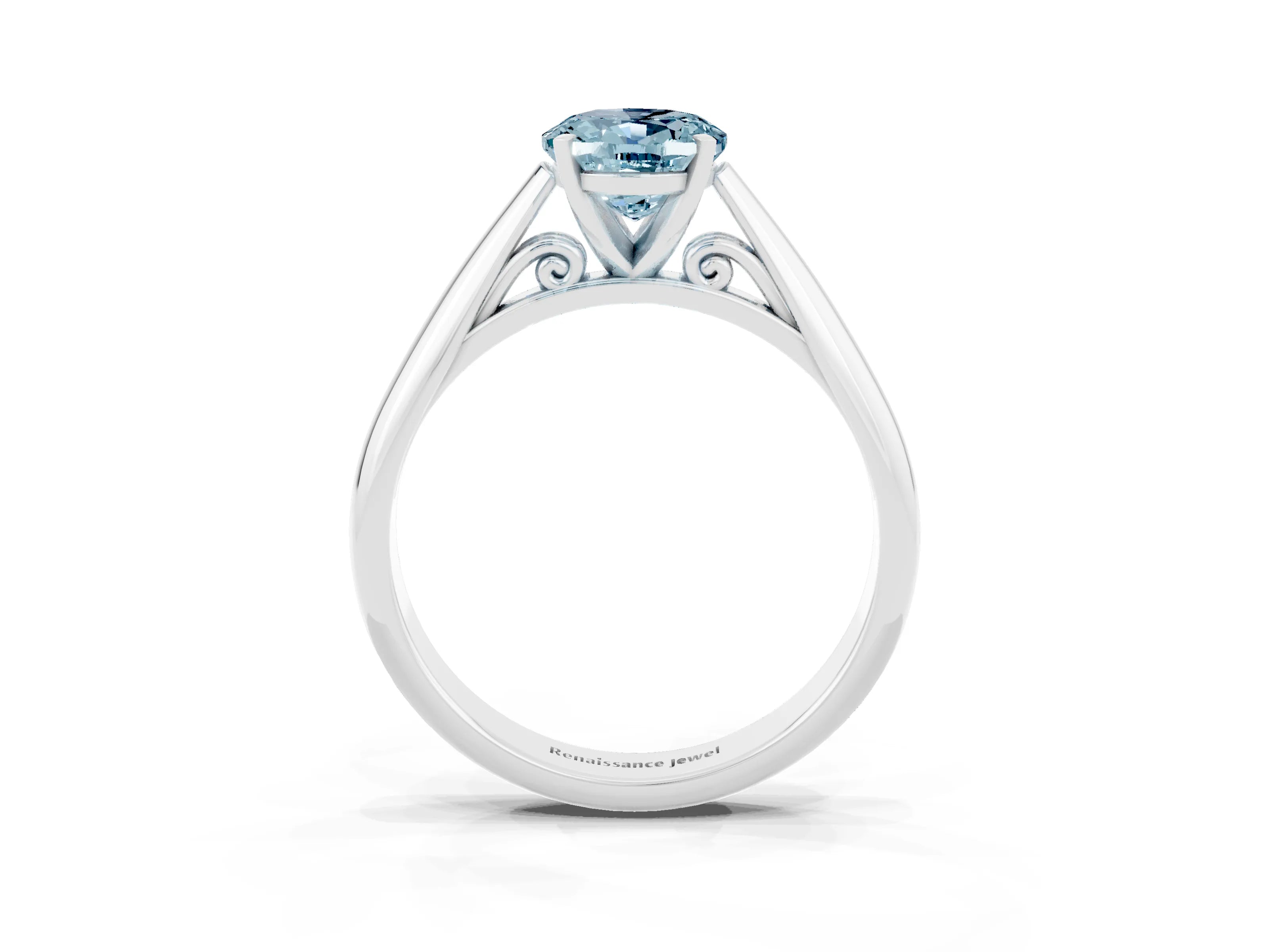 White gold Oval Cut Aquamarine Solitaire Engagement Ring with Cathedral Setting and Four-Prong Mount_51