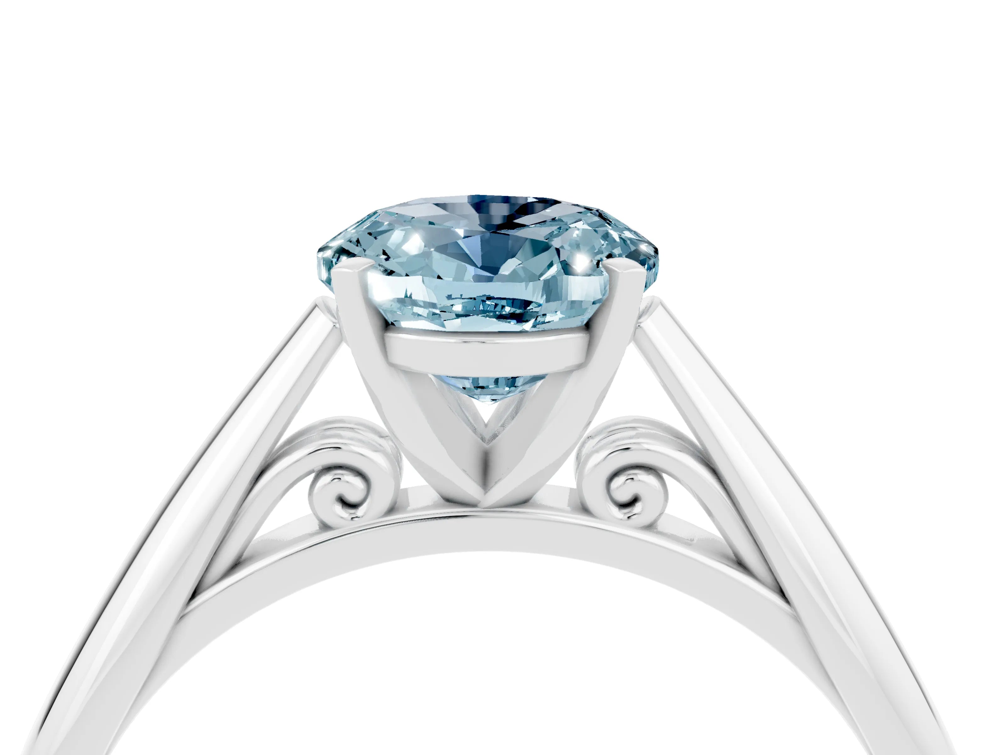 White gold Oval Cut Aquamarine Solitaire Engagement Ring with Cathedral Setting and Four-Prong Mount_52
