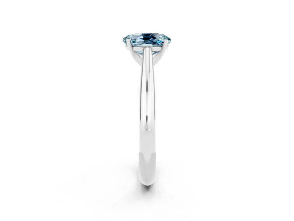 White gold Oval Cut Aquamarine Solitaire Engagement Ring with Cathedral Setting and Four-Prong Mount