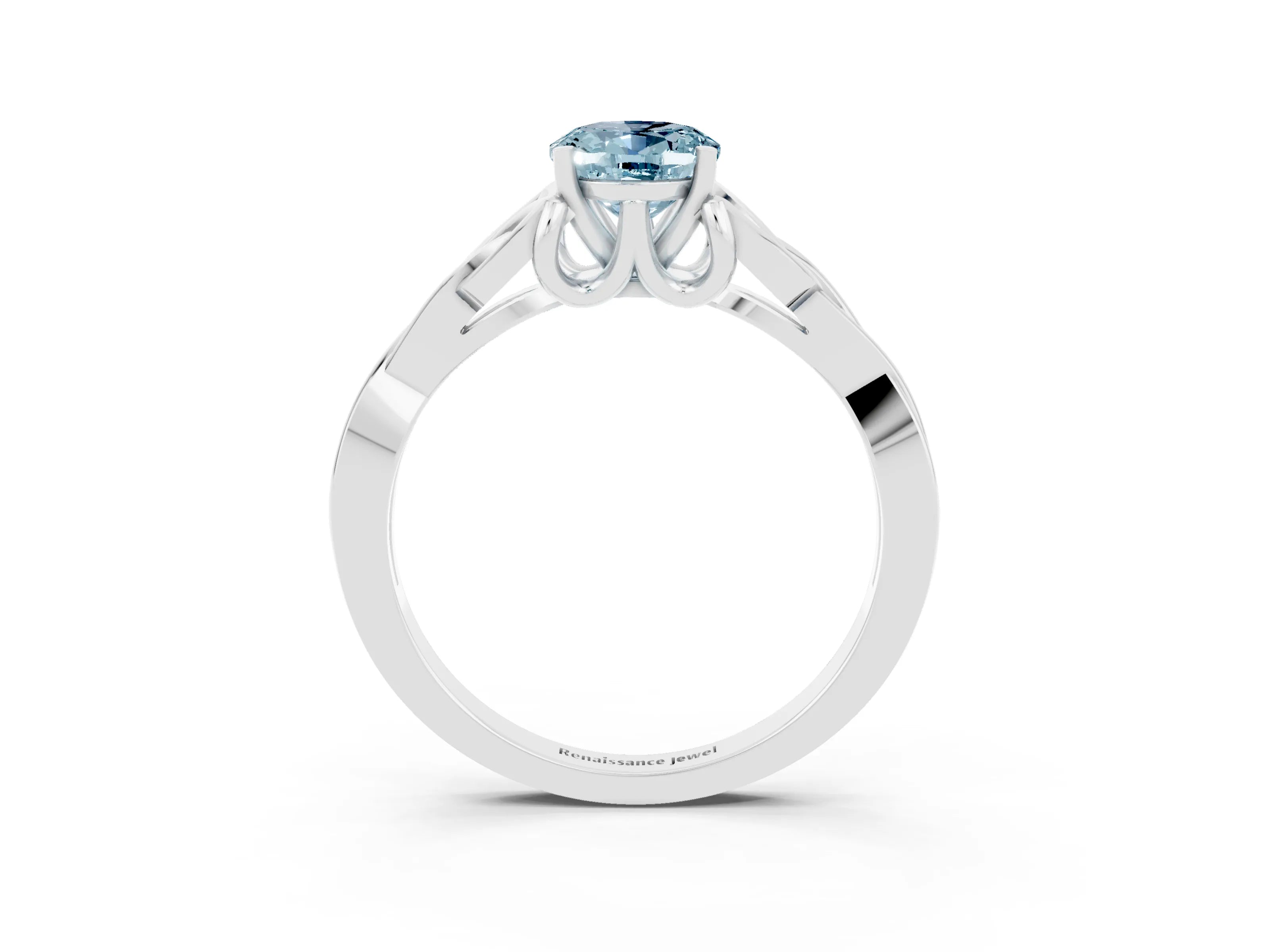 White gold Oval Cut Aquamarine Solitaire Engagement Ring with Celtic Knot Band and Four-Prong Setting_3