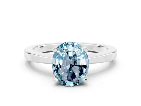 White gold Oval Cut Aquamarine Solitaire Engagement Ring with Classic Band and Four-Prong Setting_24