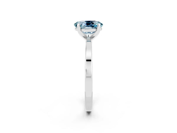 White gold Oval Cut Aquamarine Solitaire Engagement Ring with Classic Band and Four-Prong Setting