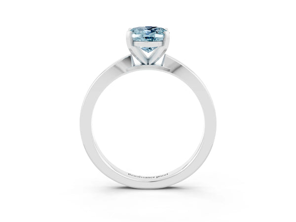 Silver Oval Cut Aquamarine Solitaire Engagement Ring with Classic Band and Four-Prong Setting