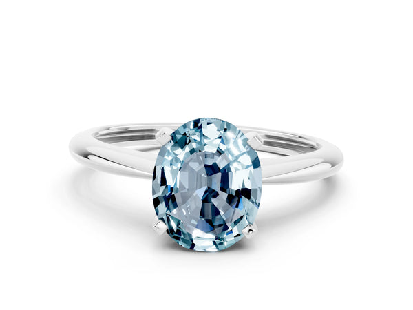 White gold Oval Cut Aquamarine Solitaire Engagement Ring with Classic Band and Four-Prong Setting