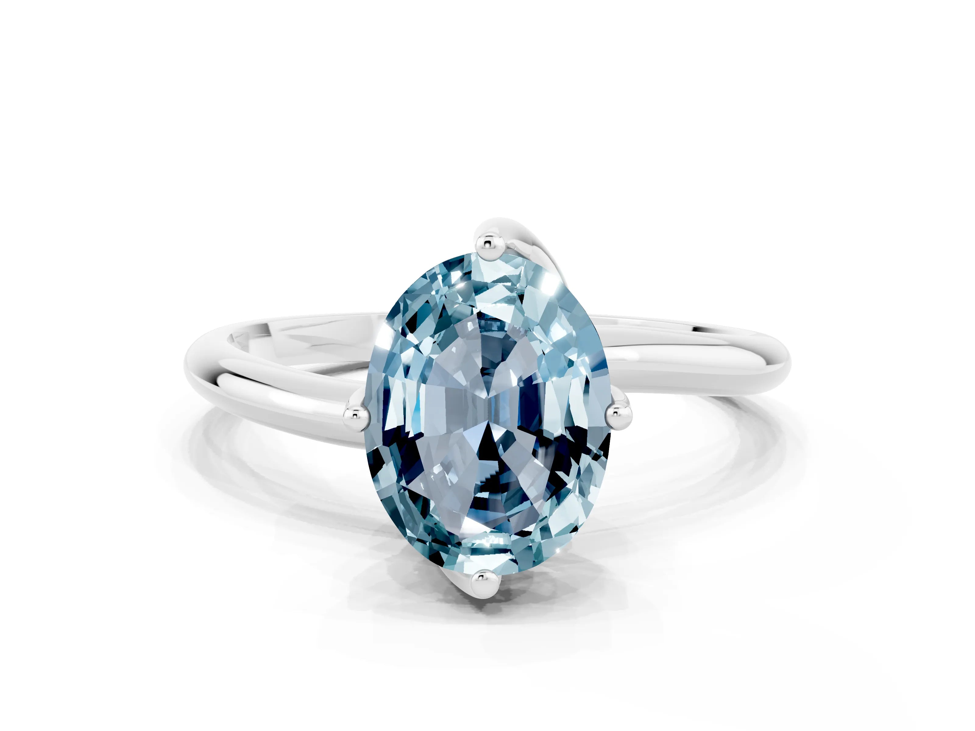 White gold Oval Cut Aquamarine Solitaire Engagement Ring with Four-Prong Setting and Classic Band_12
