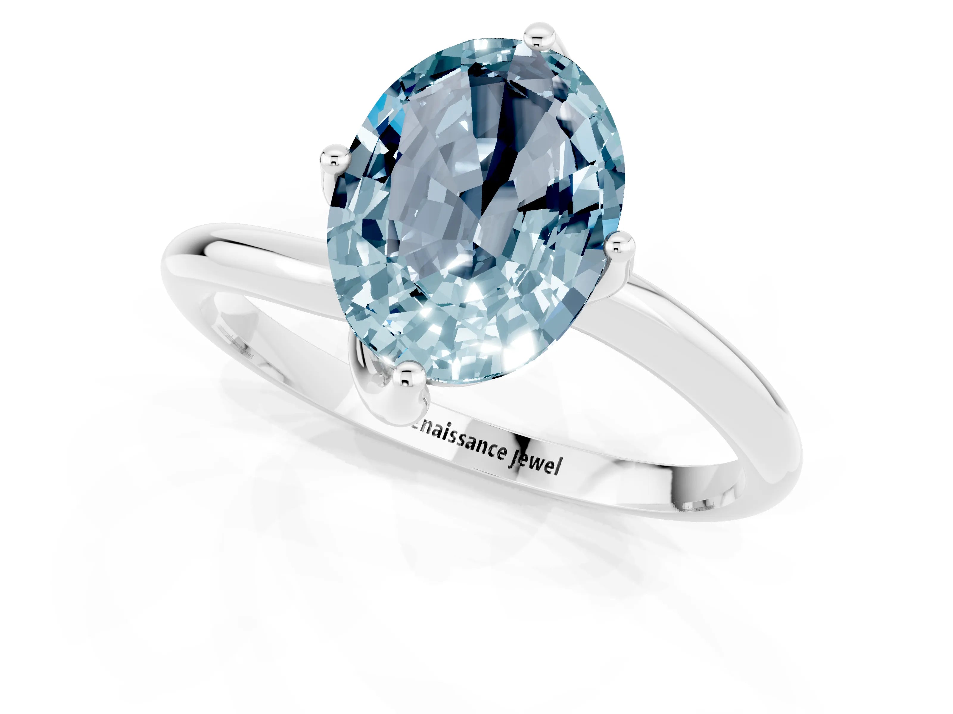 White gold Oval Cut Aquamarine Solitaire Engagement Ring with Four-Prong Setting and Classic Band_13