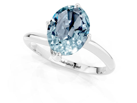 White gold Oval Cut Aquamarine Solitaire Engagement Ring with Four-Prong Setting and Classic Band_13