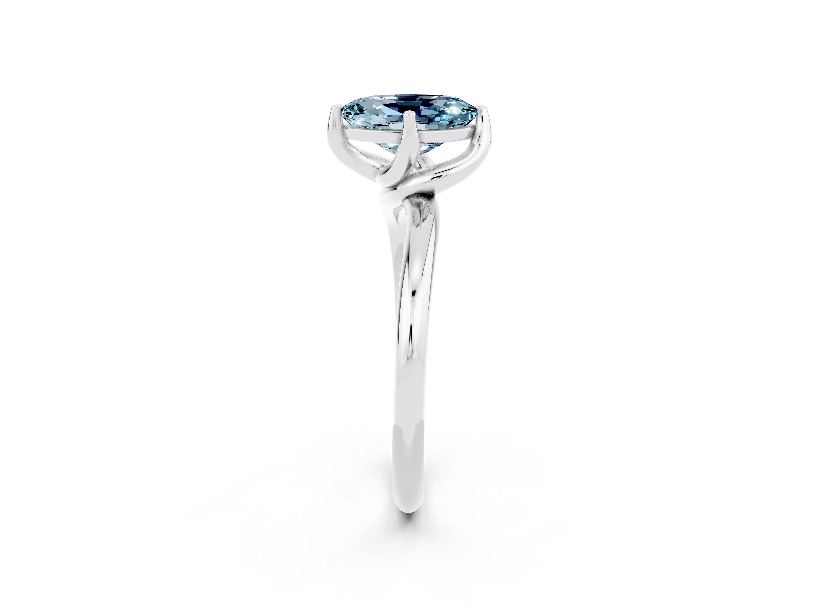 White gold Oval Cut Aquamarine Solitaire Engagement Ring with Four-Prong Setting and Classic Band_14