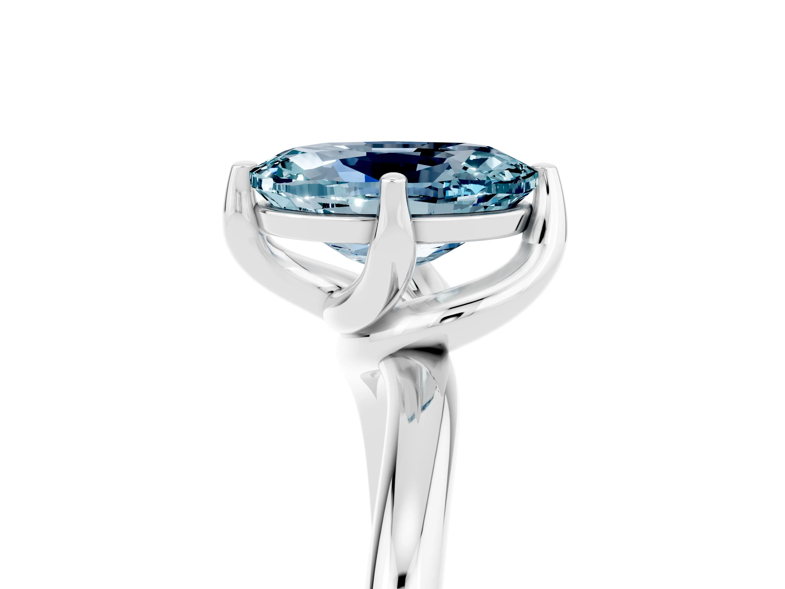 White gold Oval Cut Aquamarine Solitaire Engagement Ring with Four-Prong Setting and Classic Band_17