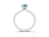 White gold Oval Cut Aquamarine Solitaire Engagement Ring with Pavé Band and Four-Prong Setting_3
