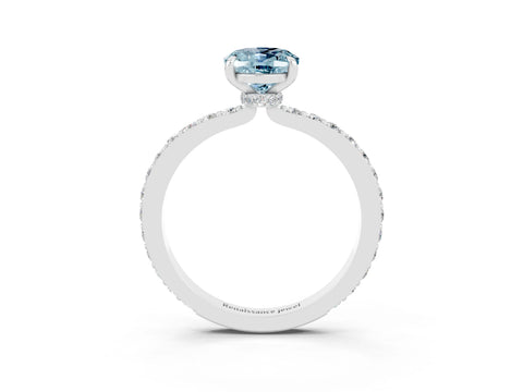 White gold Oval Cut Aquamarine Solitaire Engagement Ring with Pavé Band and Four-Prong Setting_3