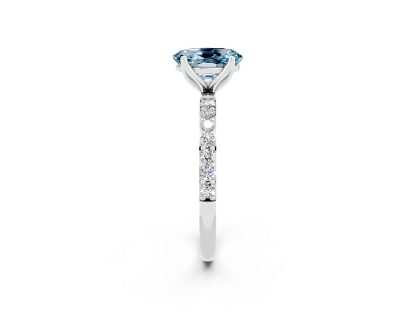 Platinum Oval Cut Aquamarine Solitaire Engagement Ring with Round  Pavé Band and Prong Setting