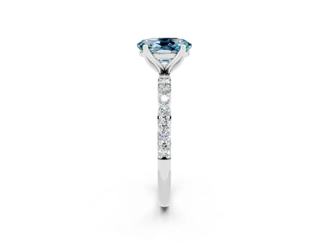 White gold Oval Cut Aquamarine Solitaire Engagement Ring with Pavé Band and Prong Setting_2