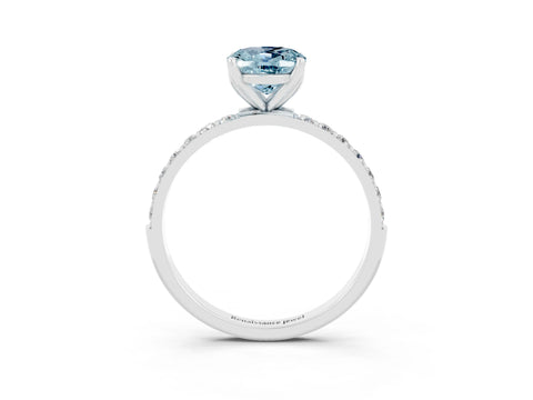 White gold Oval Cut Aquamarine Solitaire Engagement Ring with Pavé Band and Prong Setting_3