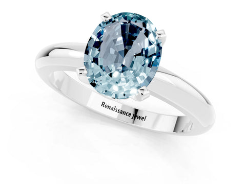 White gold Oval Cut Aquamarine Solitaire Engagement Ring with Round Band and Four-Prong Setting_1