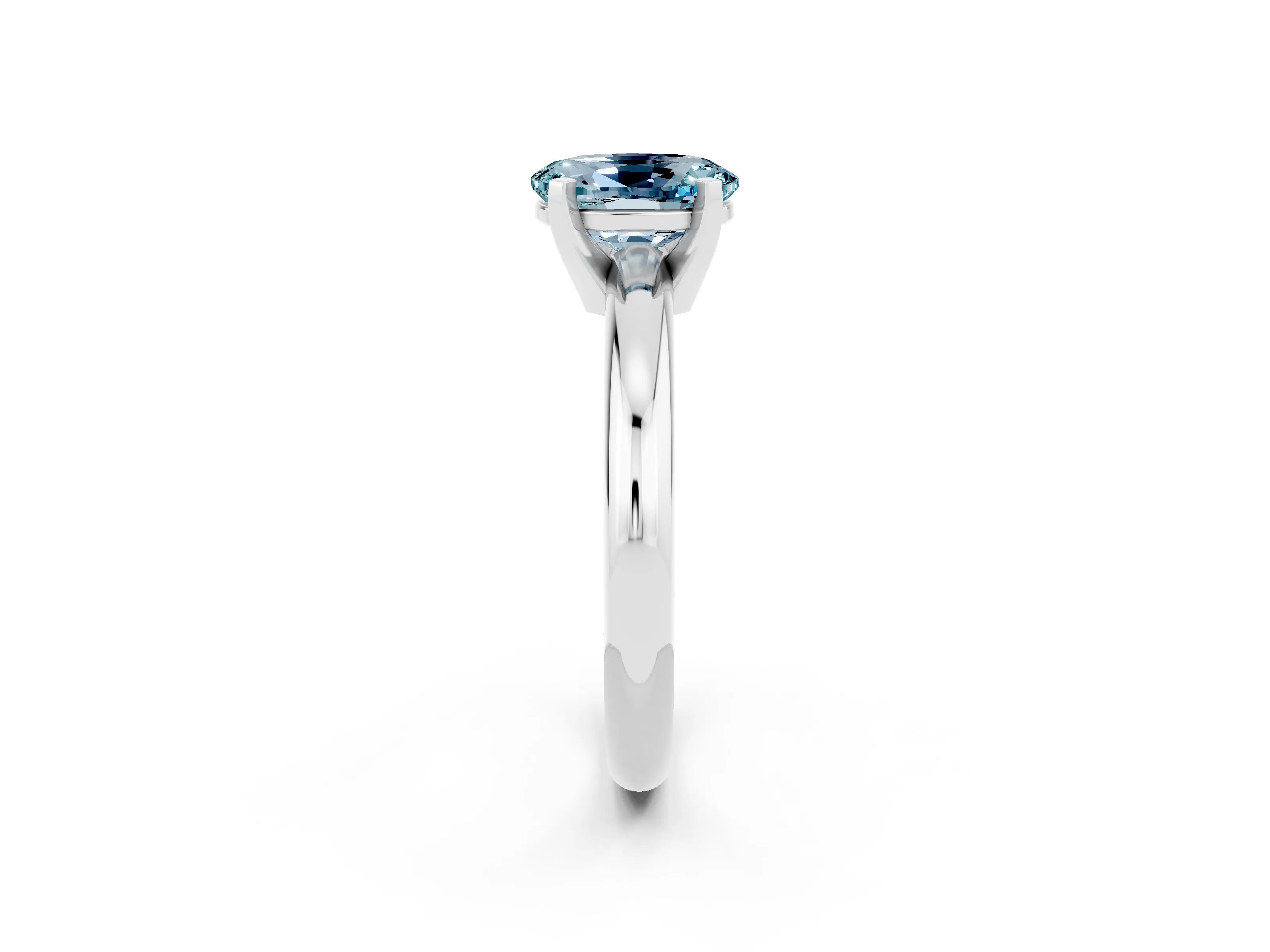 White gold Oval Cut Aquamarine Solitaire Engagement Ring with Round Band and Four-Prong Setting_2