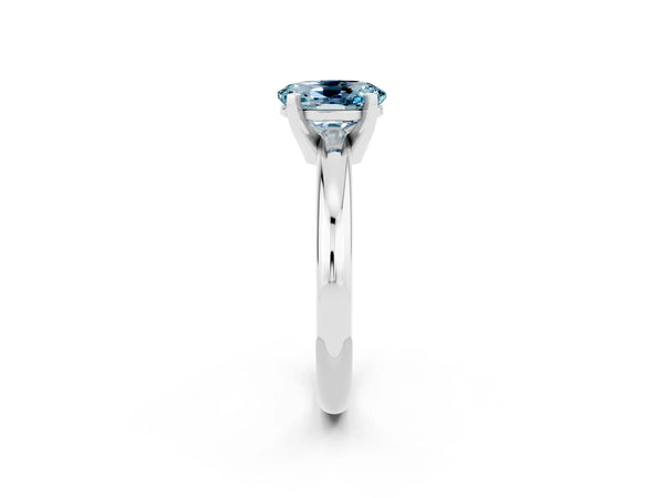 White gold Oval Cut Aquamarine Solitaire Engagement Ring with Round Band and Four-Prong Setting