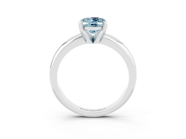 Platinum Oval Cut Aquamarine Solitaire Engagement Ring with Round Band and Four-Prong Setting