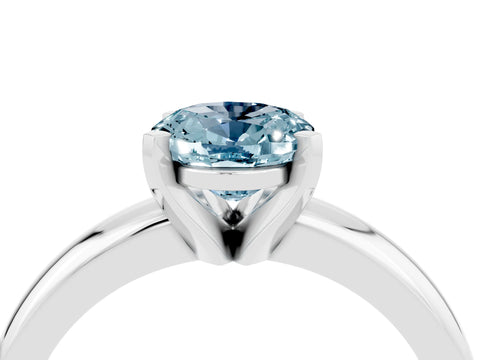 White gold Oval Cut Aquamarine Solitaire Engagement Ring with Round Band and Four-Prong Setting_4