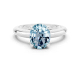 White gold Oval Cut Aquamarine Solitaire Engagement Ring with Round Band and Four-Prong Setting