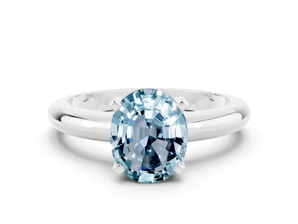 White gold Oval Cut Aquamarine Solitaire Engagement Ring with Round Band and Four-Prong Setting
