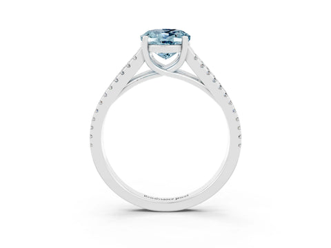 White gold Oval Cut Aquamarine Solitaire Engagement Ring with Split Shank Pavé Band_3