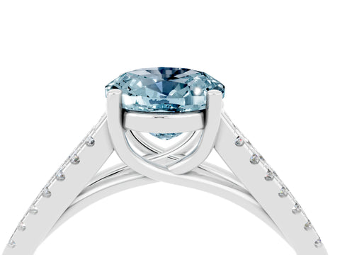 White gold Oval Cut Aquamarine Solitaire Engagement Ring with Split Shank Pavé Band_4