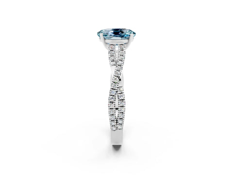 White gold Oval Cut Aquamarine Solitaire Engagement Ring with Twisted Pavé Band and Four-Prong Setting_2