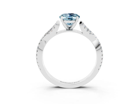 White gold Oval Cut Aquamarine Solitaire Engagement Ring with Twisted Pavé Band and Four-Prong Setting_3