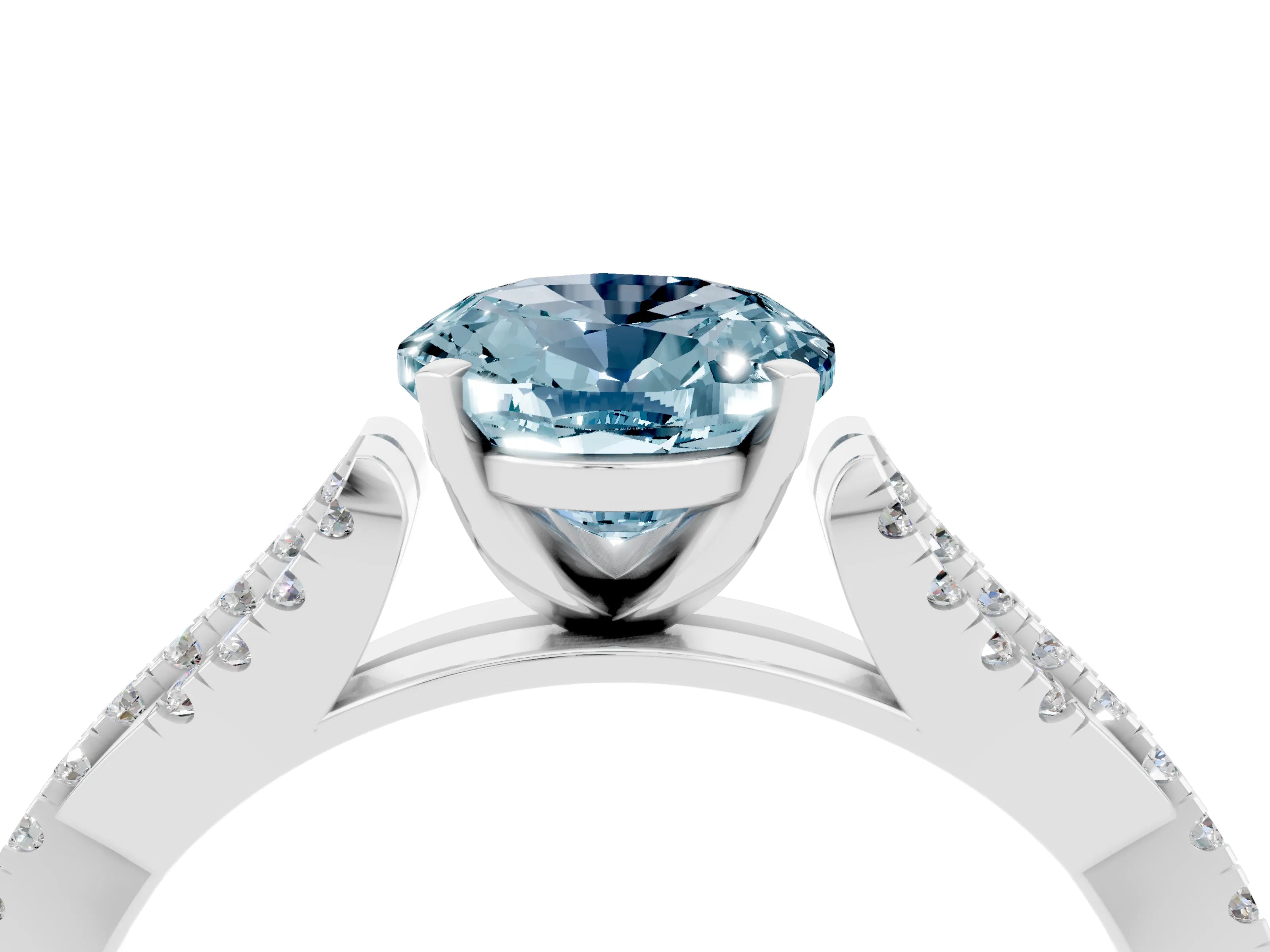 White gold Oval Cut Aquamarine Solitaire Engagement Ring with Twisted Pavé Band and Four-Prong Setting_4