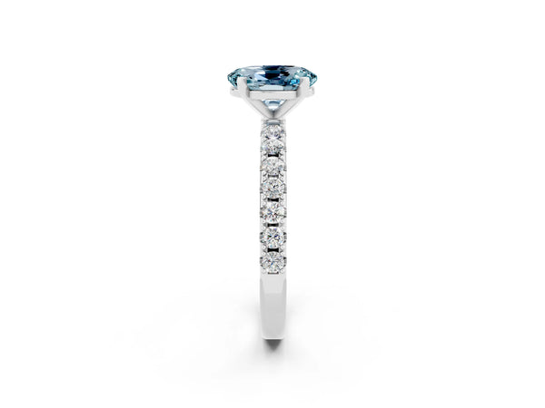 White gold Oval Cut Aquamarine Solitaire Pavé Band with Four-Prong Setting
