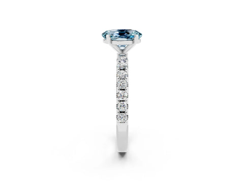 White gold Oval Cut Aquamarine Solitaire Pavé Band with Four-Prong Setting_2