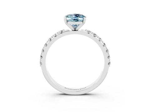 White gold Oval Cut Aquamarine Solitaire Pavé Band with Four-Prong Setting_3
