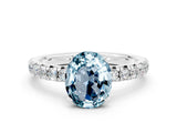 White gold Oval Cut Aquamarine Solitaire Pavé Engagement Ring with Round Band and Prong Setting_12