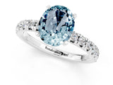 White gold Oval Cut Aquamarine Solitaire Pavé Engagement Ring with Round Band and Prong Setting_13