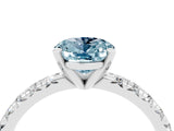 White gold Oval Cut Aquamarine Solitaire Pavé Engagement Ring with Round Band and Prong Setting_16